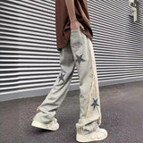 Unisex Jeans Embroidered Jeans Men's Spring and Autumn Vintage Loose Wide Leg Straight Pants