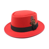 Walter White Hats British Autumn Winter Retro Versatile Fedora Hat Flat Top Woolen Feather French Top Hat