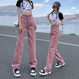 Unisex Jeans Dirty Pink Jeans Wide Legs High Waist