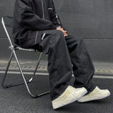 Unisex Jeans Vintage Black Jeans Loose Wide Leg Straight Pants Overalls