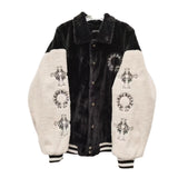 CHH Chrome Heart Coat Vintage embroidery black and white color matching loose lamb wool cotton jacket