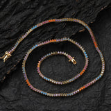 Zircon necklace colorful three-prong tennis chain