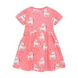 Girl Dress Girls' Short-Sleeved Dress Summer Cartoon Printed Knitted Cotton round Neck Children Shirt