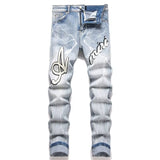 Unisex Jeans Embroidered Skinny Stretch High Street Jeans