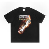 Rock Star T Shirt Zeppelin Airship Rock Team Washed Distressed T-shirt Loose Short Sleeve Men