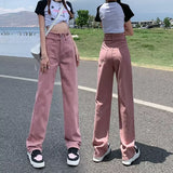Unisex Jeans Dirty Pink Jeans Wide Legs High Waist