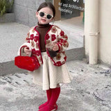 Girl Jacket Three-Dimensional Flower Fleece Padded Coat