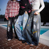 Unisex Jeans Autumn Loose Straight Wide Leg Pants Casual