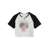 After Prom Shirt Summer U-Neck T-shirt Cat Printing Short T-shirt Women's Fashion Brand Raglan Sleeve T-shirt