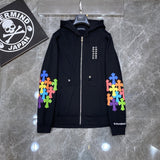 CHH Chrome Heart Hoodie Crowe Double Arm Embroidered Colored Cross Group Leather Zip Sweater