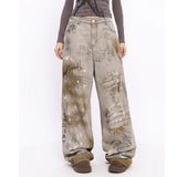 Unisex Jeans American Vintage Print Straight Jeans