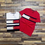 Tommy T Shirts Tommy Red Mosaic Embroidered Couple Soft round Neck Short Sleeve T-shirt