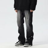 Unisex Jeans Black Washed Buckle Jeans Loose Pants