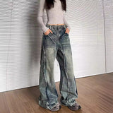 Unisex Jeans Lightning Pattern Old Jeans Loose Wide Leg Straight