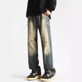 Unisex Jeans Vintage Washed Ripped Jeans Casual