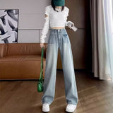 Unisex Jeans Washed Straight Pants Casual Trousers