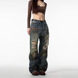 Unisex Jeans Vintage Wash Wide Leg Jeans Straight Pants