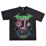 Rock Star T Shirt Gorguts Band Washed Distressed Printed T-shirt Short Sleeve Loose