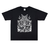 Rock Star T Shirt Dark Funeral Band Washed Distressed T-shirt Short Sleeve Men and Women Loose