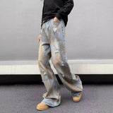 Unisex Jeans Vintage Scrub Old Tie-Dyed Micro Flared Pants