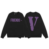 Vlone Sweatshirts Autumn and Winter Letter Big V Pattern Crew Neck