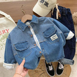 Boy Jacket Spring Boys' Cow Shirt Striped Lapel Shirt Fashionable Jacket