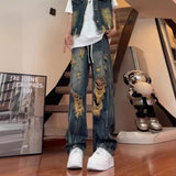 Unisex Jeans American Vintage Ripped Washed Jeans High Street