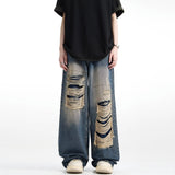 Unisex Jeans Vintage Ripped Jeans Summer Washed Old Loose Wide Leg Straight Pants