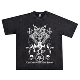 Rock Star T Shirt Dark Funeral Band Washed Distressed T-shirt Short Sleeve Men and Women Loose