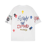 CHH Chrome Heart T Shirts Cross Print Sanskrit Hand Painted Graffiti Short Sleeve T-Shirt