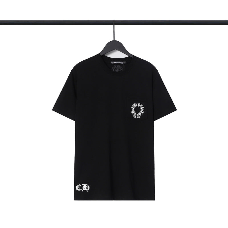 CHH Chrome Heart T Shirts Croix Cross Leather Printed Short Sleeve T-Shirt