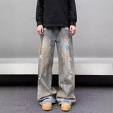 Unisex Jeans Vintage Scrub Old Tie-Dyed Micro Flared Pants