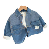 Boy Jacket Spring Boys' Cow Shirt Striped Lapel Shirt Fashionable Jacket