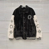 CHH Chrome Heart Coat Vintage embroidery black and white color matching loose lamb wool cotton jacket