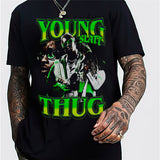 Rock Star T Shirt Washed Distressed Printed T-shirt Short Sleeve Loose Men