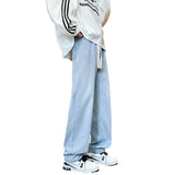 Unisex Jeans Vintage Elastic Waist Jeans Spring Loose Straight Pants