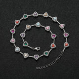 Zircon necklace colorful heart-shaped tennis chain adjustable