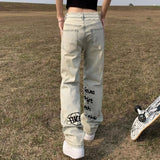 Unisex Jeans Alphabet Print Old Jeans Loose