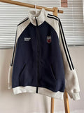 Unisex Baseball Jersey Spring and Autumn Vintage Loose Stand-Up Collar Embroidered Sweater