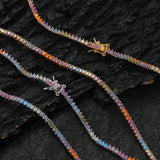 Zircon necklace colorful three-prong tennis chain