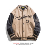 Men Baseball Jacket Spring Colorblock Baseball Uniform Coat Men Loose Retro Vintage
