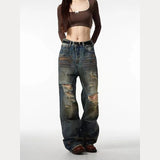 Unisex Jeans Vintage Wash Wide Leg Jeans Straight Pants