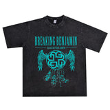 Rock Star T Shirt Washed Distressed T-shirt Short Sleeve Cotton Men and Women Loose