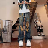 Unisex Jeans American Vintage Ripped Washed Jeans High Street