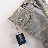 HS jeans Ripped and Repaired: Vintage Washed Denim Jeans with Distressed Style