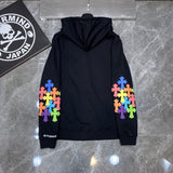 CHH Chrome Heart Hoodie Crowe Double Arm Embroidered Colored Cross Group Leather Zip Sweater