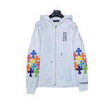 CHH Chrome Heart Hoodie Crowe Double Arm Embroidered Colored Cross Group Leather Zip Sweater
