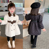 Girl Jacket Girls Padded Cotton Clothes Pu Leather Stitching Quilted