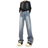 Unisex Jeans Wide Leg Pants Straight Wash Casual
