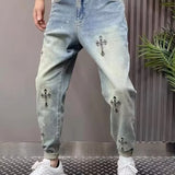 Unisex Jeans with Cross Embroidery